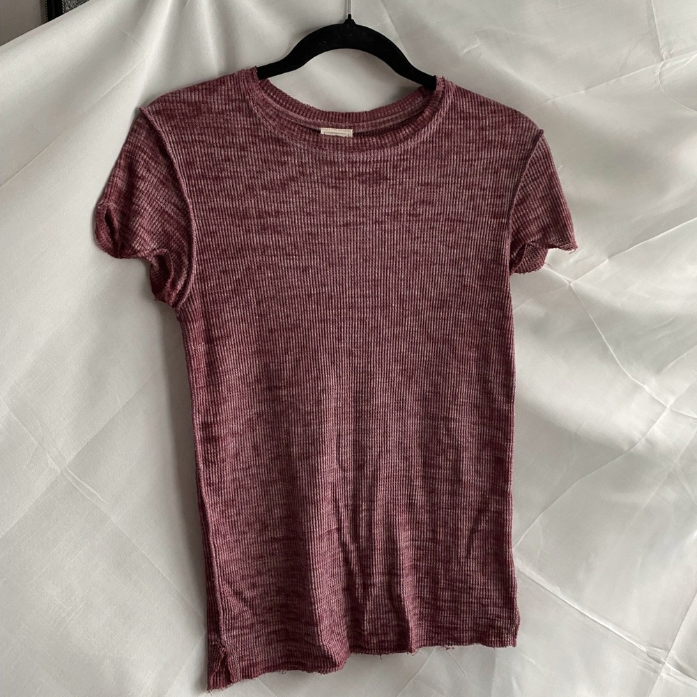 We The Free Waffle Knit Burgundy Tee Shirt Small Boho Soft Skimming Indie Sleaze